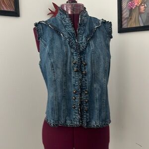 Ruffle Jean vest, Victorian style, clasp front, Jean vest, sale, vest